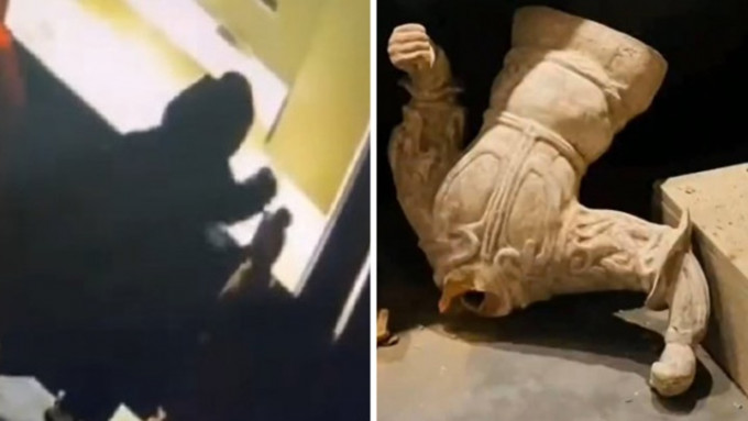 武汉一名学童疑损坏了一个博物馆的雕像被索偿，引发了网民争议。网上影片截图