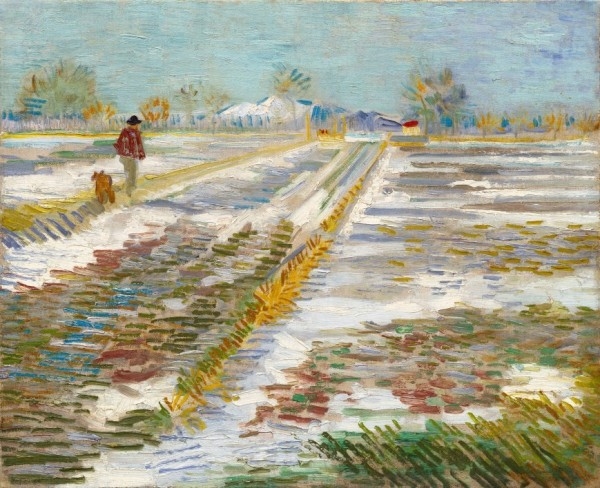 梵谷于1888年完成的作品《雪中风景》。（网图）