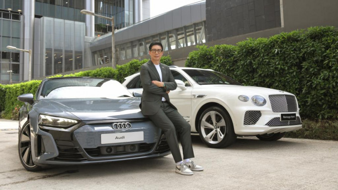 ●東華三院主席馬清揚是百份百汽車發燒友，《駕駛艙》今次邀請他試駕兩款創意新車，包括奧迪e-tron GT電動四門超跑（左）及賓利Bentayga Hybrid混能新版（右）。
