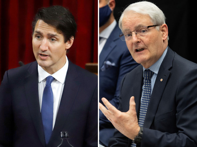 加拿大总理杜鲁多（左）加拿大外长加尔诺（右）谴责中方对迈克尔案判决，被加拿大使馆发言人批评无理荒谬傲慢之极。路透社图片
