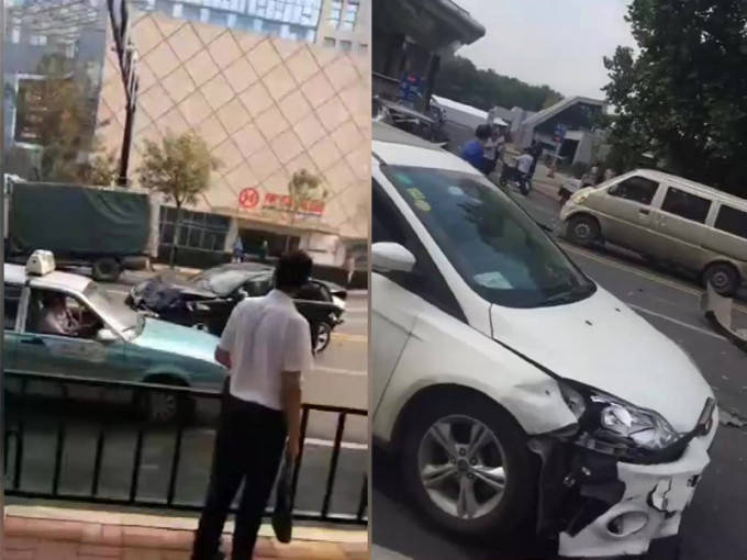 濟南鬧市區一輛大貨車疑似剎車失靈，連撞10車。(網圖)