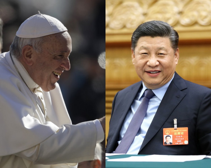 教宗方济各(左)、习近平(右)。AP/新华社