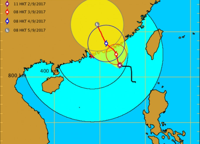 天文台预料「玛娃」明日稍后在香港以东约200公里外的广东东部沿岸登陆。