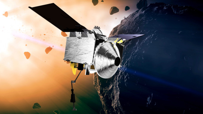  「歐西里斯號」在貝努小行星上的情形（想像圖）。 美聯社
