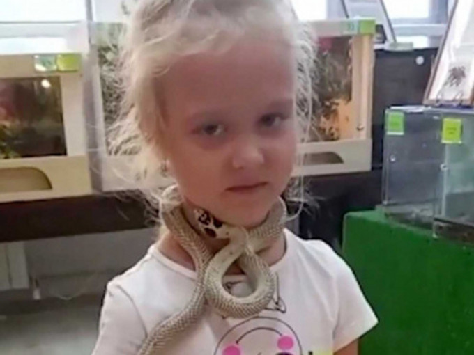 俄5岁女童颈挂蛇拍照，其后被撕咬。