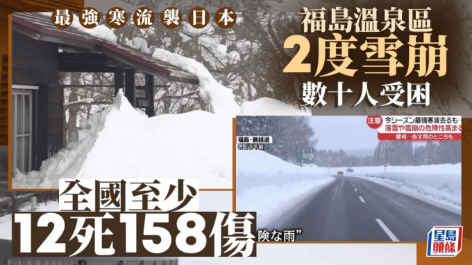 遊日注意｜連日大雪致12死158傷  福島溫泉區2度雪崩數十人受困