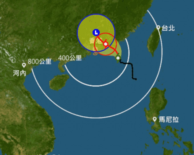 預料「瑪娃」今晚於香港以東約200公里附近廣東東部沿岸登陸。