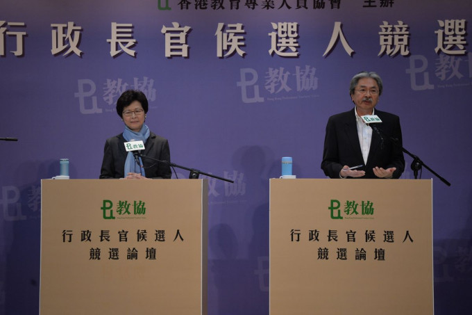 林郑(左)自称成为白色恐怖的受害者，曾俊华(右)就反驳网上留言是真心话。