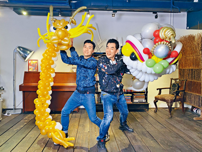 梁汉文与小齐拍贺岁搞笑短片，大玩舞龙舞狮。