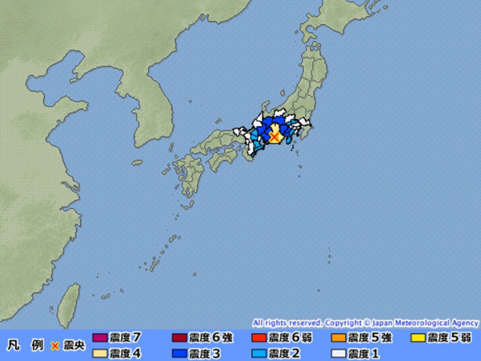 震央位於靜岡縣西部地區。日本氣象廳