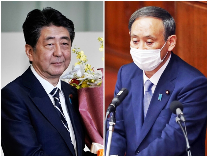 日本前首相安倍晉三表態支持首相菅義偉連任。AP圖片