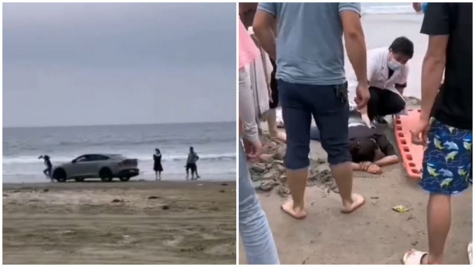 男子駕車沙灘玩飄移，撞傷女遊客。