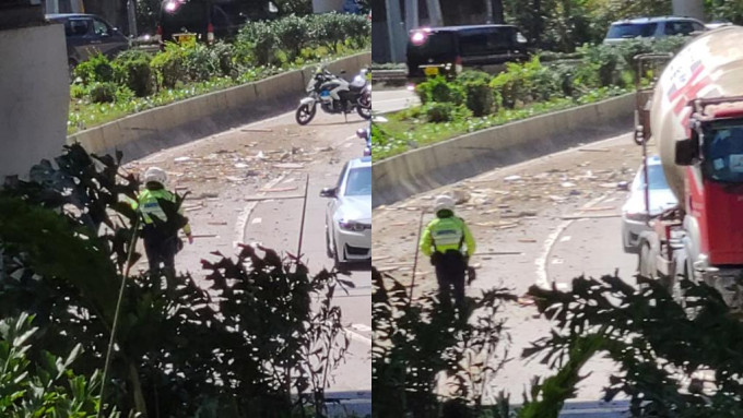 废料散落行车线上。香港交通突发事故报料专区 网民:LI Chi Man