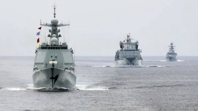 中方海上舰艇编队抵达联合演习区。（中国海军）