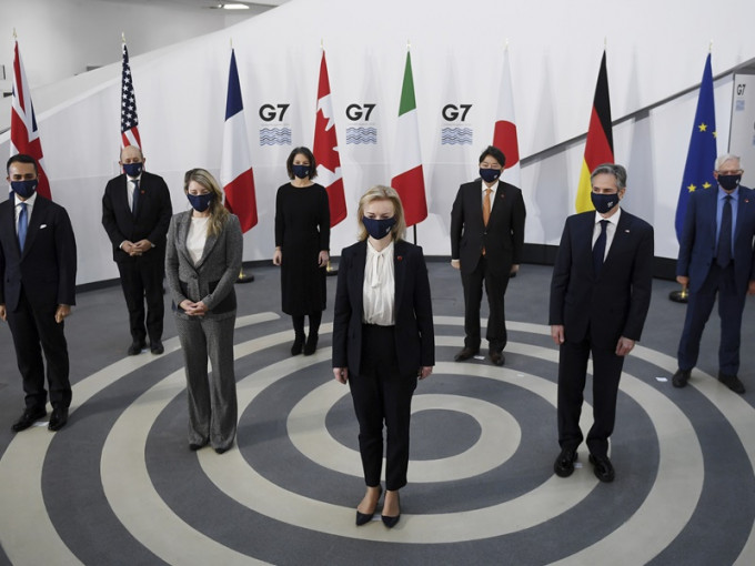 G7外长一连两日在英国利物浦召开会议。AP