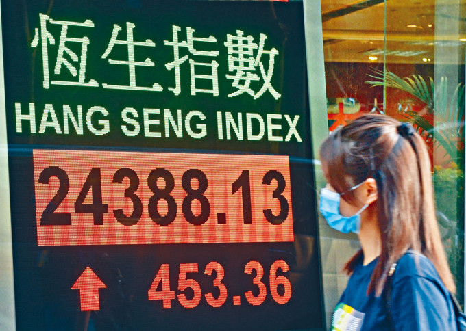 恒指昨日收造24388，升453點，兩日累漲590點。