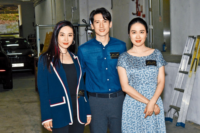 左起：JJ、關智斌及葉璇以外援身分，拍攝ViuTV新劇。