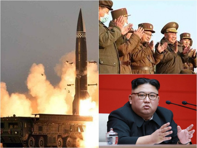 左圖及右上圖為北韓發放的試射圖片。金正恩(右下)未有到場。