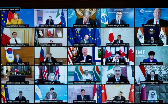 二十国集团首脑就阿富汗问题举行视像会议。REUTERS图片