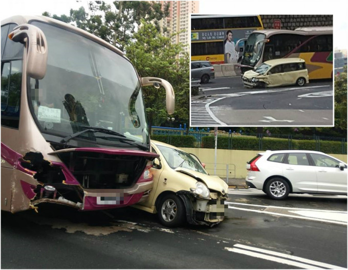 旅遊巴與私家車相撞。馬路的事討論區/突發事故報料區圖片