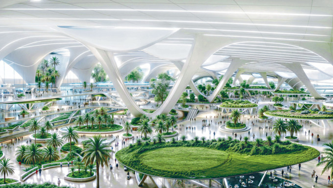 杜拜的阿勒马克图姆国际机场新航厦内将种植大量植物。图为扩建后构想图。