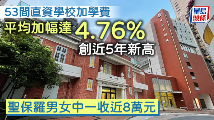 聖保羅男女中學連續3年上調學費，本學年加幅為10.1%。