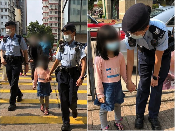 警员协助女孩一家团聚。警方图片
