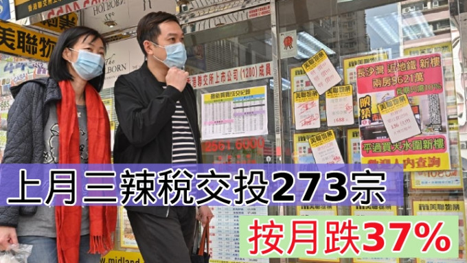 上月三辣稅交投273宗，按月跌37%。