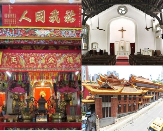 杨候古庙(左)、佑宁堂(右上)、东莲觉苑(右)。古迹办图片