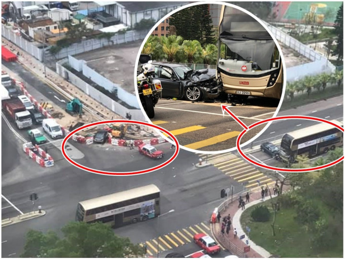 事發現場。大圖為fb「突發事故報料區」LY Wong圖片，小圖為Cat YoYo圖片