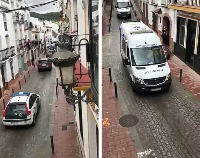 西班牙有運送新冠病毒感染者的車隊遭居民封路擲石，阻止他們進入。(網圖)