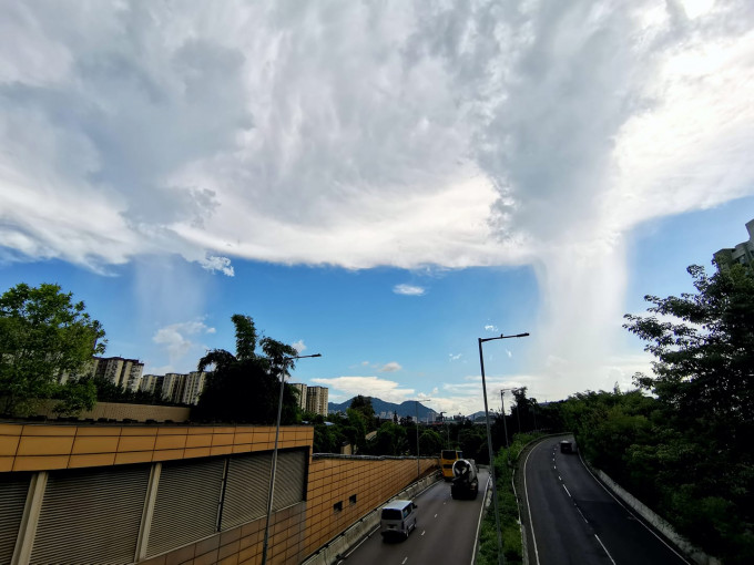 荔枝角上空出現雨瀑。群組「社區天氣觀測計劃CWOS」網民Plato Fung圖片