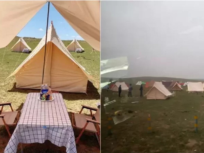 女游客慕名而来的内蒙古帐篷景点，照片与现实相距甚远。 （网上图片）