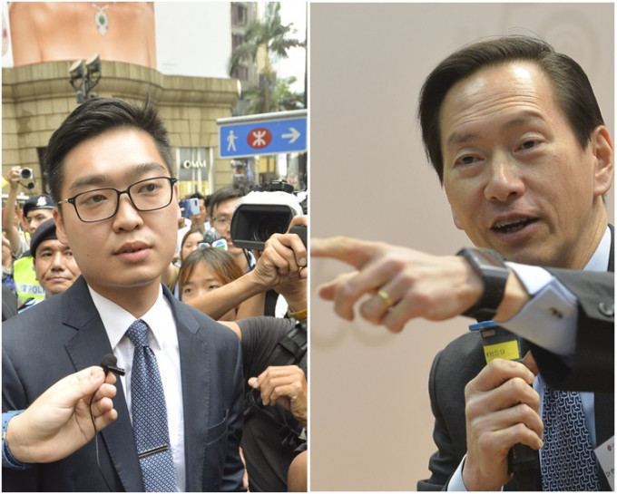 陳智思（右）指陳浩天要求外國政治人物介入香港事務，行為愚蠢。