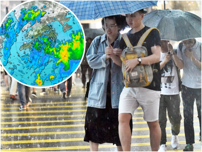 天文台指未來一兩小時香港廣泛地區可能受大雨影響。資料圖片（小圖為天文台截圖）