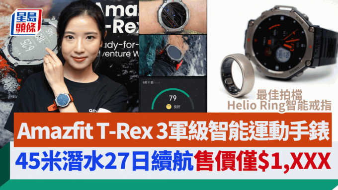 Amazfit早前在德国柏林iFA 2024发布的军级智能运动手表T-Rex 3，极速抵港开卖，具备45米潜水能耐，定价却2千元有找。