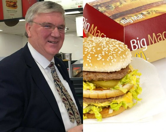 Supermac's創辦人麥克多諾（Pat McDonagh）戰勝麥當勞Big Mac的歐盟註冊商標。網圖