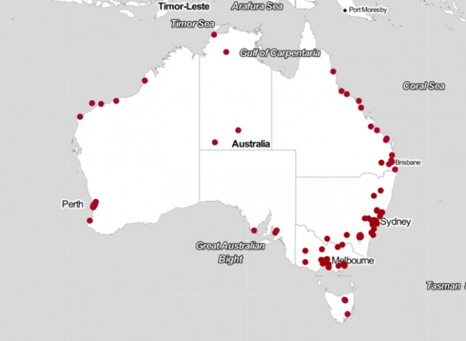 澳洲至少有90个地区出现有毒性学物「全氟辛烷磺酸」（PFAS）的污染。网图