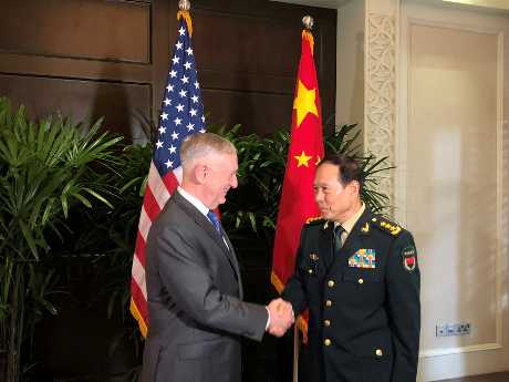（左起）美國國防部長馬提斯及中國國防部長魏鳳和。