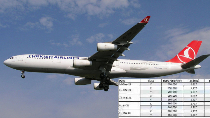 網傳土耳其航空出現天價機票。（網上圖片）
