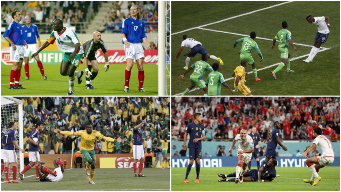 法國自○二年至今，四度於世界盃鬥非洲球隊只能一勝三負。Reuters資料圖片