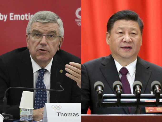 习近平（右）今日致电国际奥委会主席巴赫（左）。AP/网图