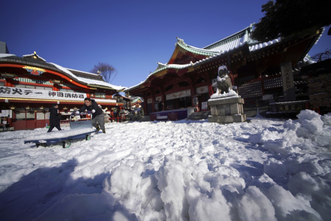 日本東京出現罕見大雪。AP圖片