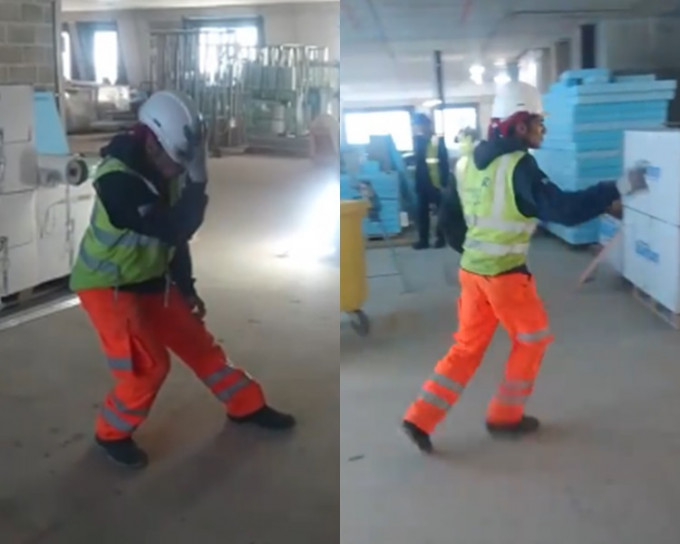 地盤工扮MJ跳舞勁有型。影片截圖