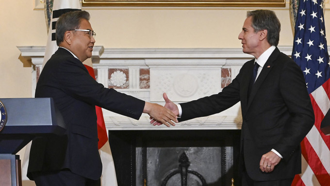 南韩外交部长官朴振和美国国务卿布林肯在华盛顿举行会谈。AP