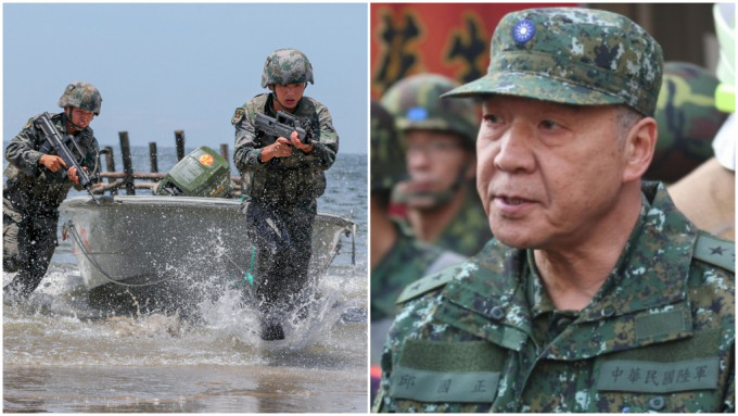 台湾的国防部长邱国正(右)称随时「奉陪」大陆的攻击。