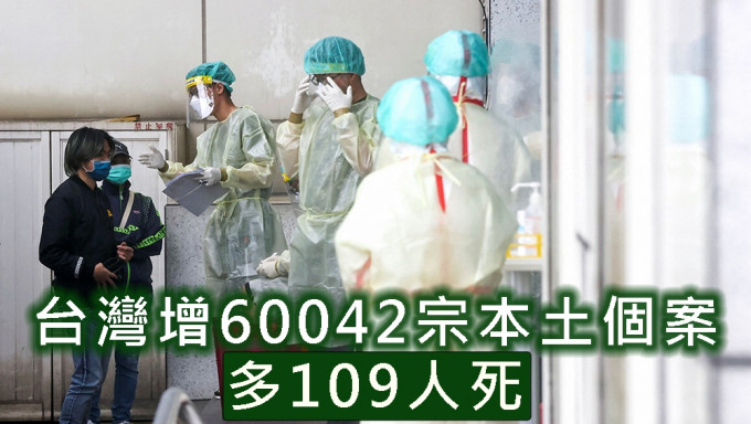 台灣增60042宗本土新冠病例，多109人染疫死亡。路透社資料圖片