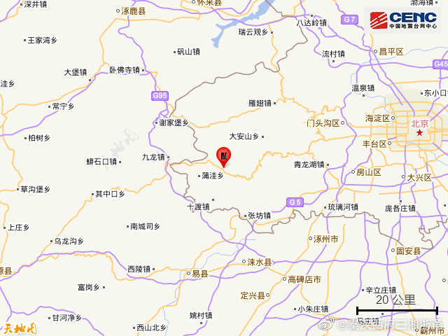 北京房山區2.8級地震  地震局：近期發生4級以上地震可能性不大
