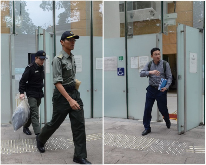 懲教署人員（左）及南韓領事館職員（右）前往辦理認屍手續。歐陽偉光攝