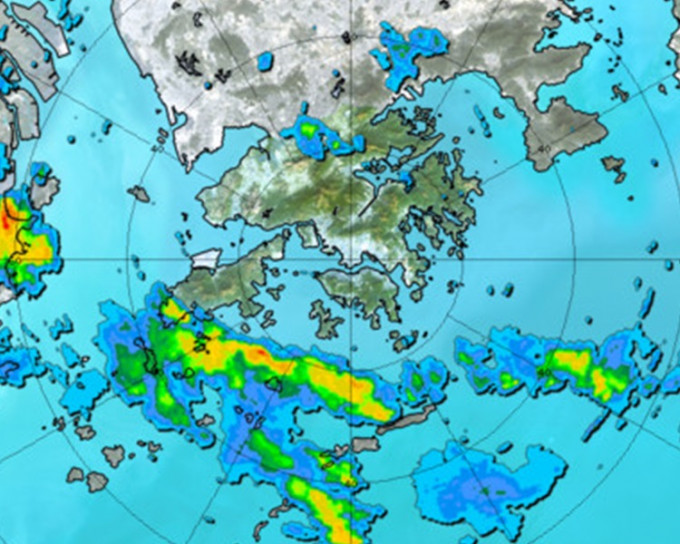 雷雨带杀到，未来一、两小时影响本港(11:25)。天文台图片